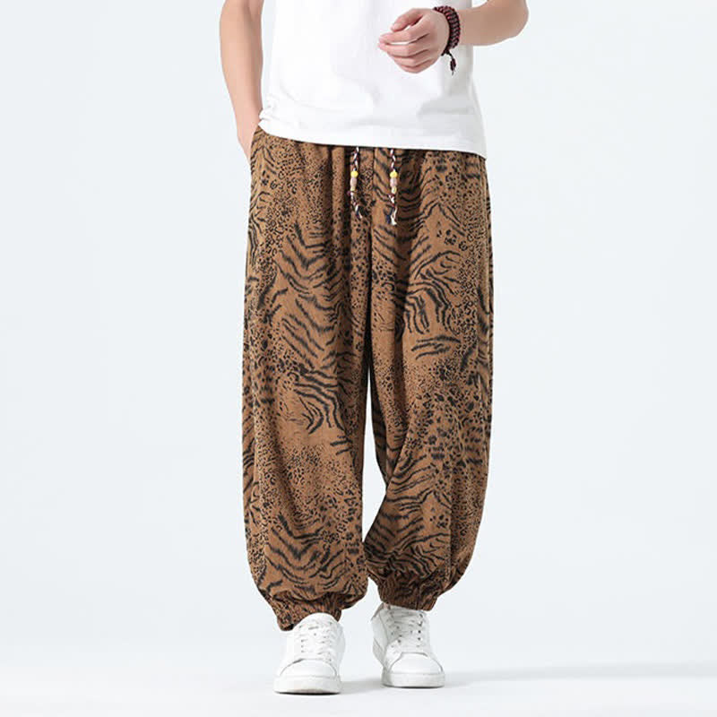Buddha Stones Pantaloni corti da uomo stile boho con coulisse, modello leopardato, casual primavera/estate, con tasche. - image 19