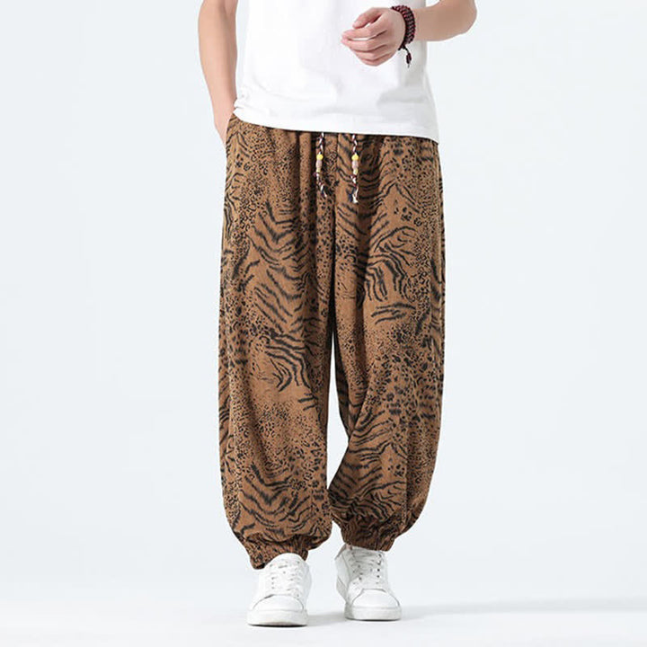 Buddha Stones Pantaloni corti da uomo stile boho con coulisse, modello leopardato, casual primavera/estate, con tasche. - image 19