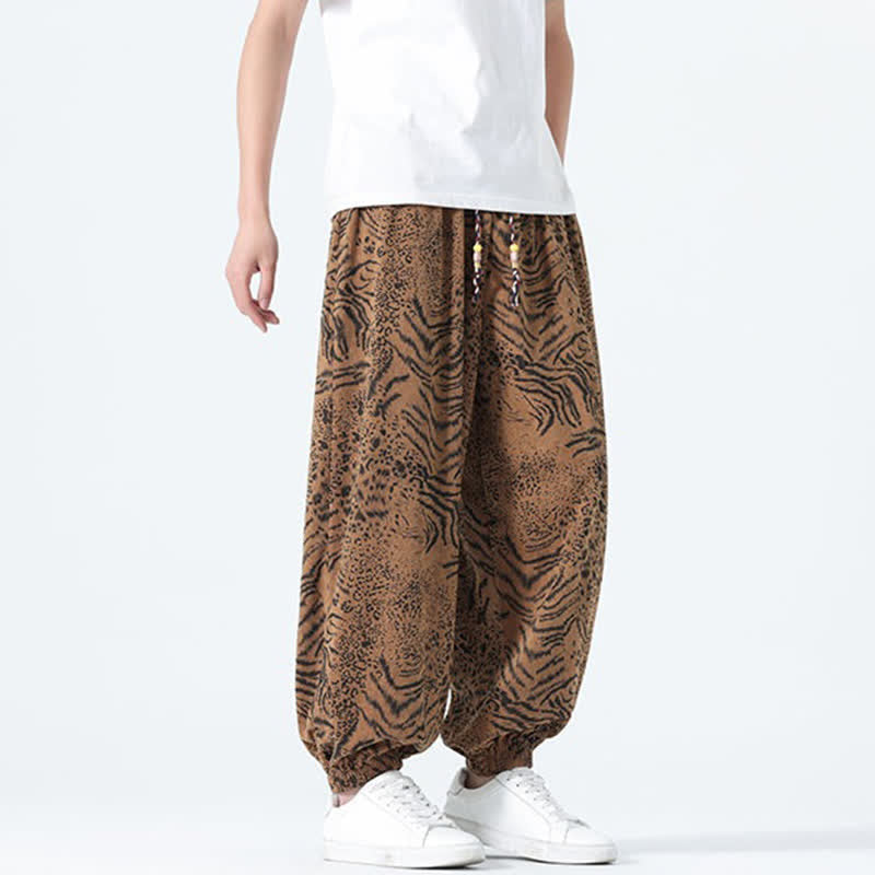 Buddha Stones Pantaloni corti da uomo stile boho con coulisse, modello leopardato, casual primavera/estate, con tasche. - image 21