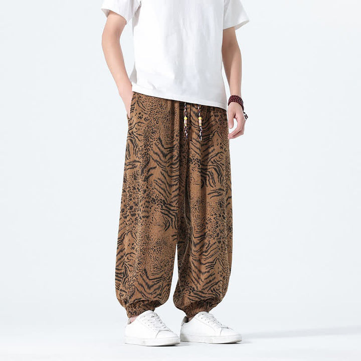 Buddha Stones Pantaloni corti da uomo stile boho con coulisse, modello leopardato, casual primavera/estate, con tasche. - image 22