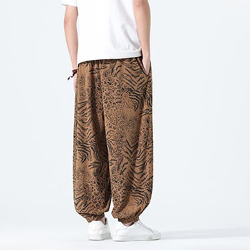 Buddha Stones Pantaloni corti da uomo stile boho con coulisse, modello leopardato, casual primavera/estate, con tasche. - image 20
