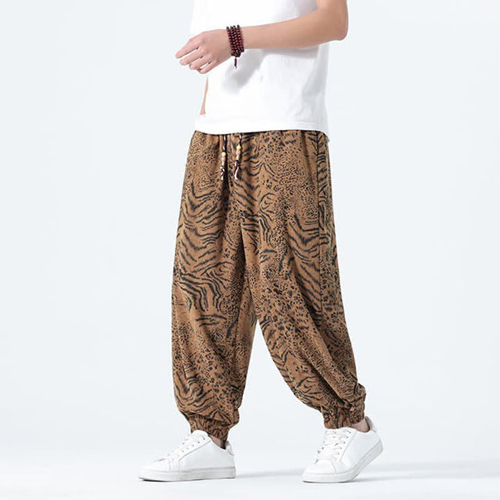 Buddha Stones Pantaloni corti da uomo stile boho con coulisse, modello leopardato, casual primavera/estate, con tasche. - Tan - US/UK/AU46, EU56 (5XL) - image 16