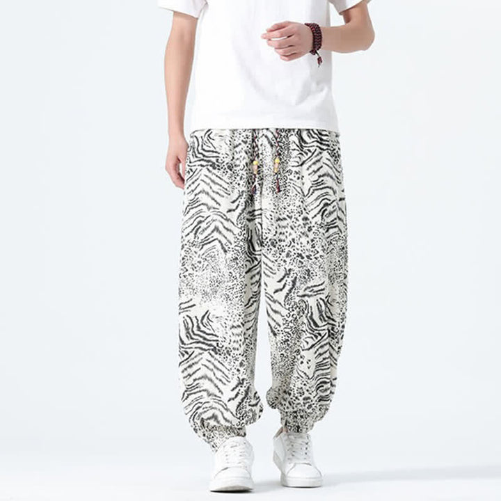 Buddha Stones Pantaloni corti da uomo stile boho con coulisse, modello leopardato, casual primavera/estate, con tasche. - image 25
