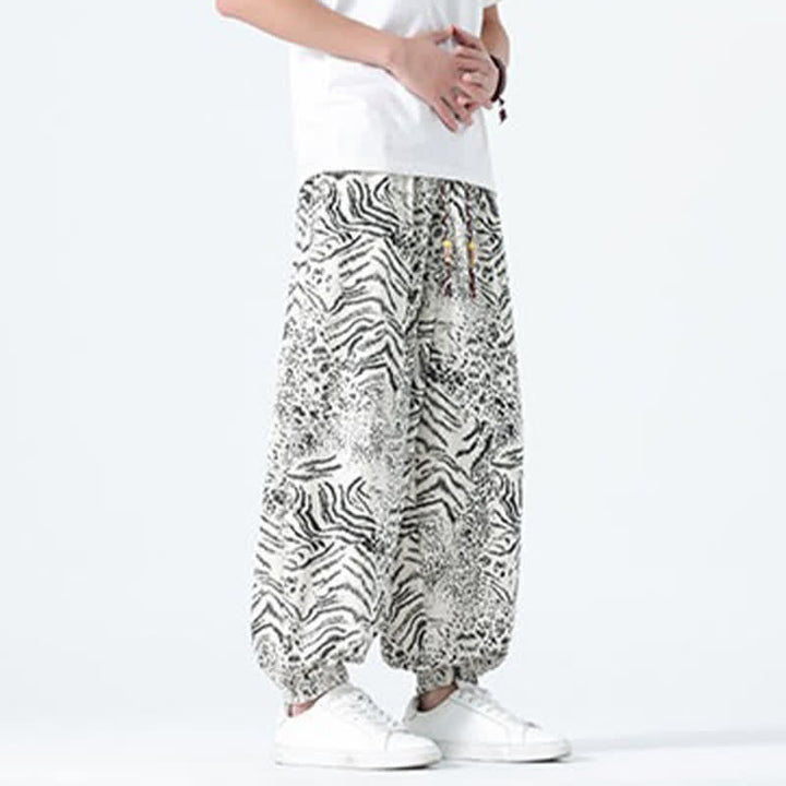 Buddha Stones Pantaloni corti da uomo stile boho con coulisse, modello leopardato, casual primavera/estate, con tasche. - image 26