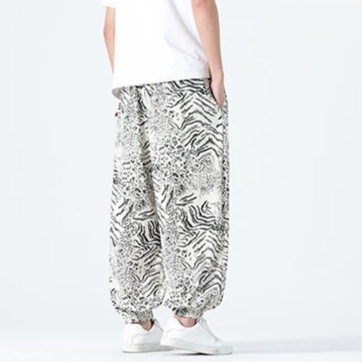 Buddha Stones Pantaloni corti da uomo stile boho con coulisse, modello leopardato, casual primavera/estate, con tasche. - image 28