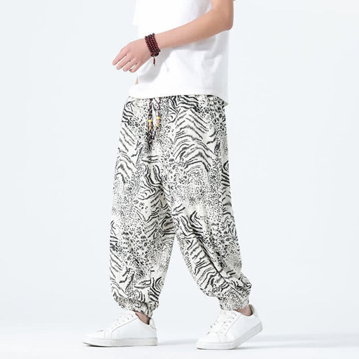 Buddha Stones Pantaloni corti da uomo stile boho con coulisse, modello leopardato, casual primavera/estate, con tasche. - Bianco - US/UK/AU46, EU56 (5XL) - image 24