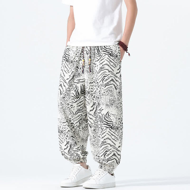 Buddha Stones Pantaloni corti da uomo stile boho con coulisse, modello leopardato, casual primavera/estate, con tasche. - image 31