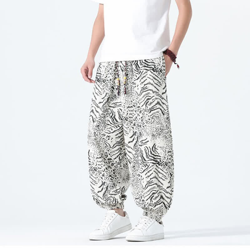 Buddha Stones Pantaloni corti da uomo stile boho con coulisse, modello leopardato, casual primavera/estate, con tasche. - image 27