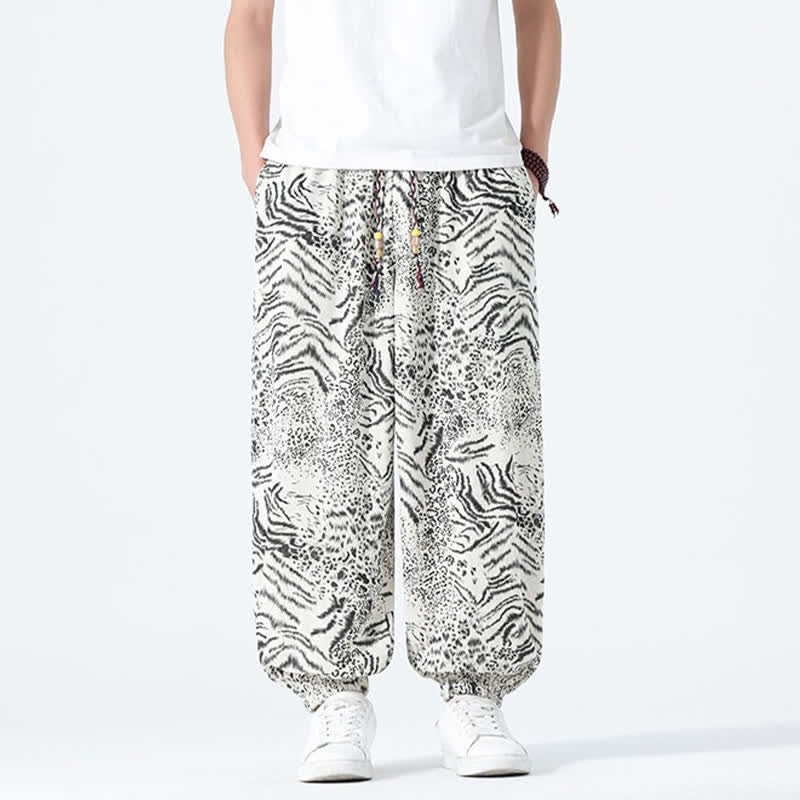 Buddha Stones Pantaloni corti da uomo stile boho con coulisse, modello leopardato, casual primavera/estate, con tasche. - image 30