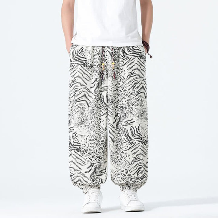 Buddha Stones Pantaloni corti da uomo stile boho con coulisse, modello leopardato, casual primavera/estate, con tasche. - image 30