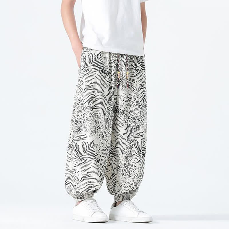 Buddha Stones Pantaloni corti da uomo stile boho con coulisse, modello leopardato, casual primavera/estate, con tasche. - image 29