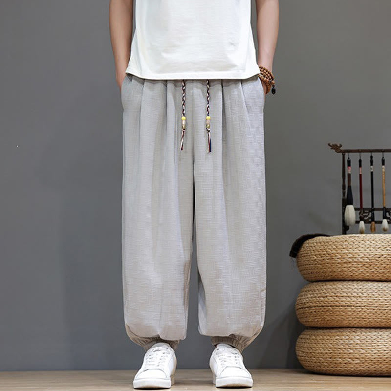 Buddha Stones Pantaloni estivi casual con coulisse, tinta unita, con trama effetto rattan intrecciato, modello harem da uomo con tasca. - Gainsboro - US/UK/AU46, EU56 (5XL) - image 25