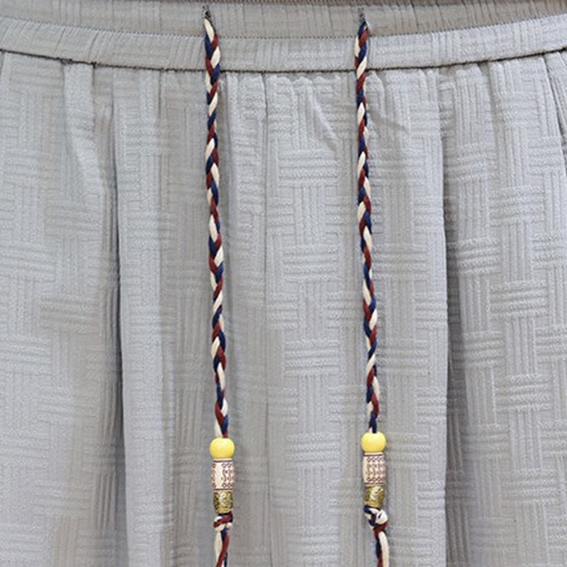 Buddha Stones Pantaloni estivi casual con coulisse, tinta unita, con trama effetto rattan intrecciato, modello harem da uomo con tasca. - image 33