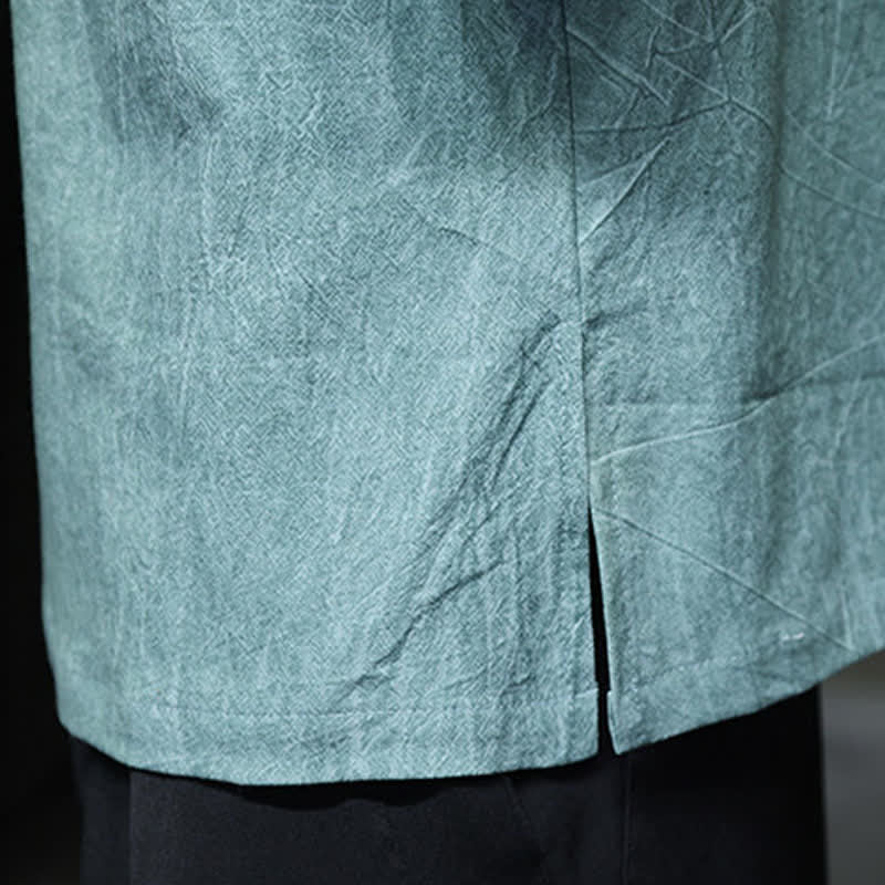 Buddha Stones Camicia da uomo a maniche corte tinta unita stile Summer Tang con tre bottoni a rana. - image 11