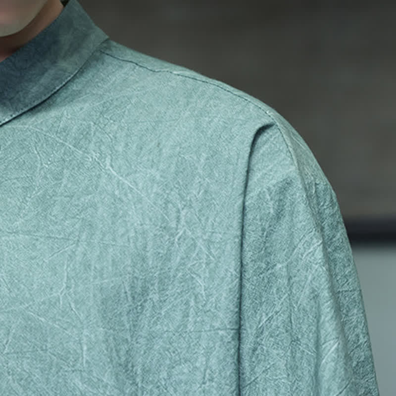 Buddha Stones Camicia da uomo a maniche corte tinta unita stile Summer Tang con tre bottoni a rana. - image 10