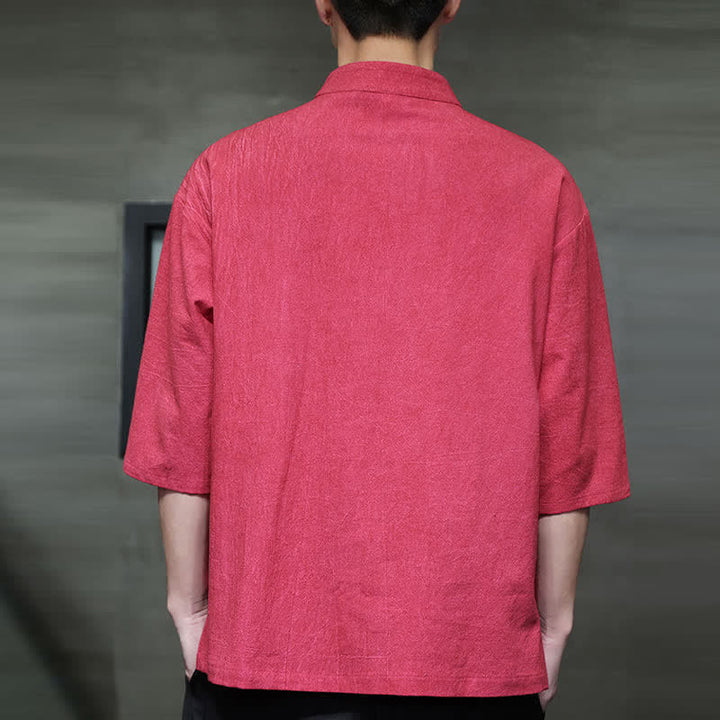 Buddha Stones Camicia da uomo a maniche corte tinta unita stile Summer Tang con tre bottoni a rana. - image 21