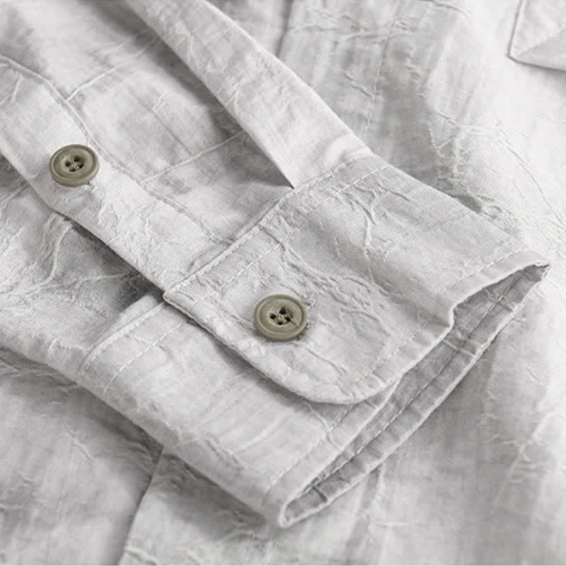 Buddha Stones Camicia da uomo primaverile/estiva casual minimalista con bottoni, tinta unita grigio inchiostro e taschino applicato. - image 9