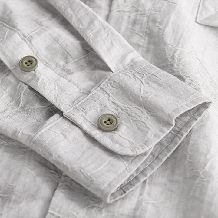 Buddha Stones Camicia da uomo primaverile/estiva casual minimalista con bottoni, tinta unita grigio inchiostro e taschino applicato. - image 9