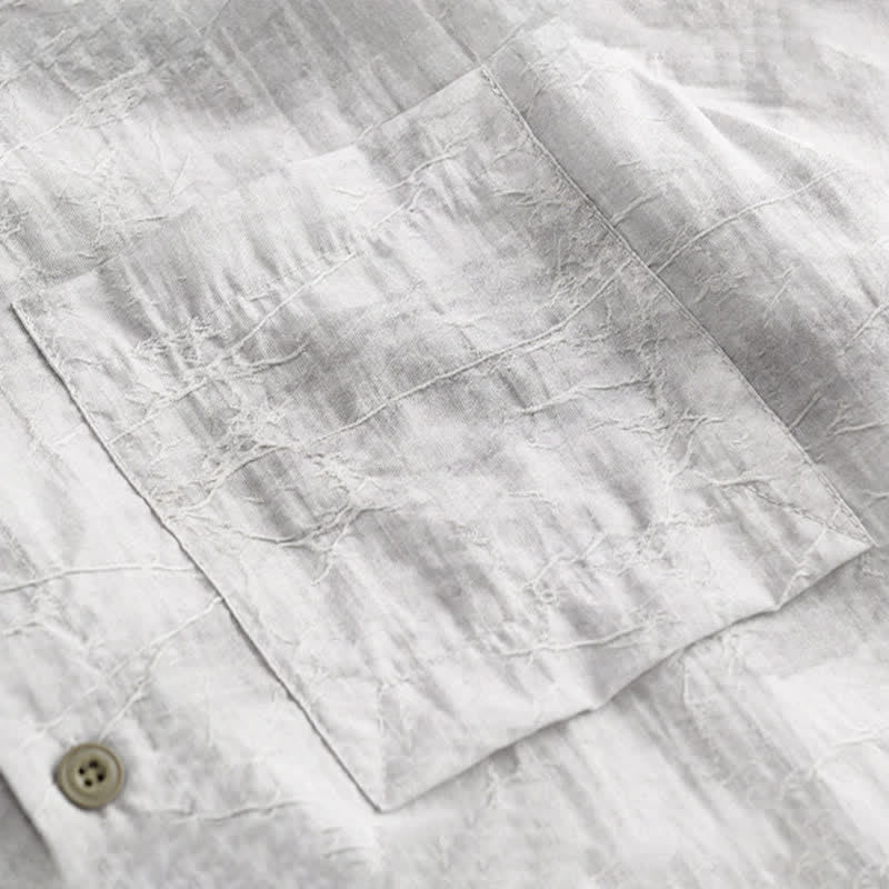 Buddha Stones Camicia da uomo primaverile/estiva casual minimalista con bottoni, tinta unita grigio inchiostro e taschino applicato. - image 8