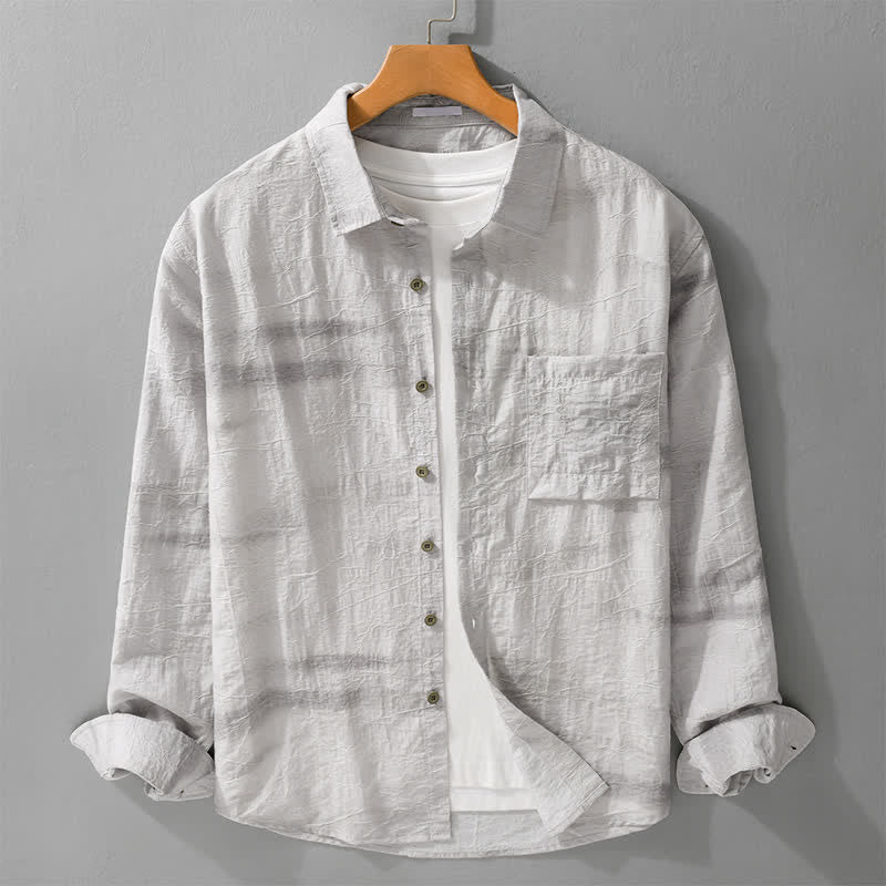 Buddha Stones Camicia da uomo primaverile/estiva casual minimalista con bottoni, tinta unita grigio inchiostro e taschino applicato. - Gainsboro - US/UK/AU42, EU52 (3XL) - image 0