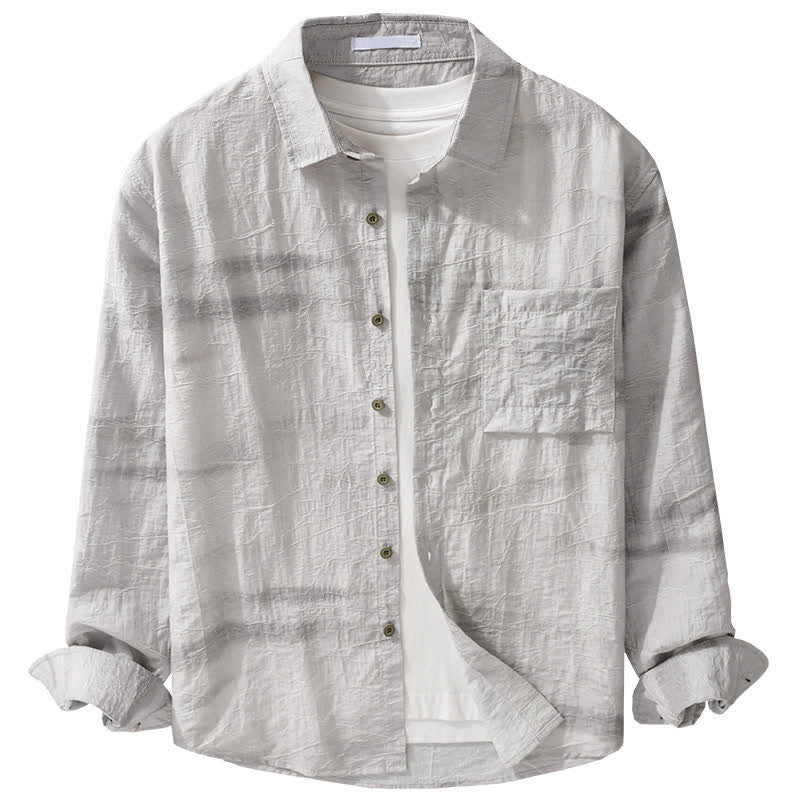 Buddha Stones Camicia da uomo primaverile/estiva casual minimalista con bottoni, tinta unita grigio inchiostro e taschino applicato. - image 11