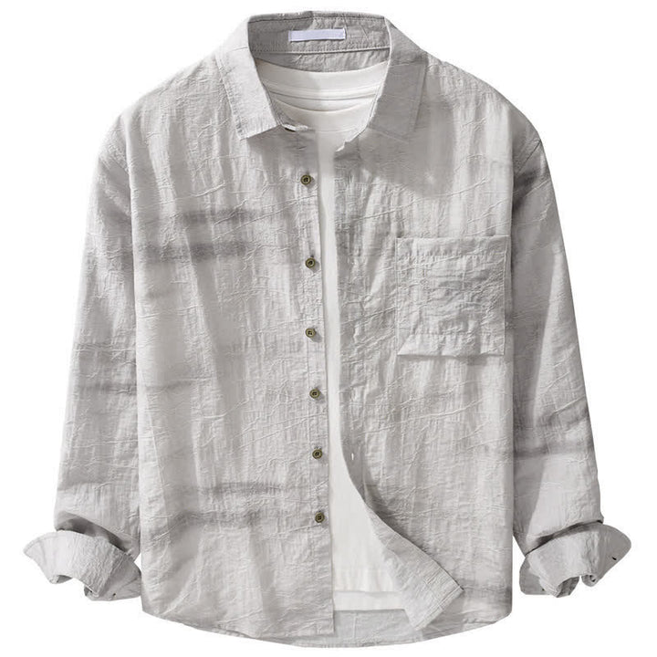 Buddha Stones Camicia da uomo primaverile/estiva casual minimalista con bottoni, tinta unita grigio inchiostro e taschino applicato. - image 11