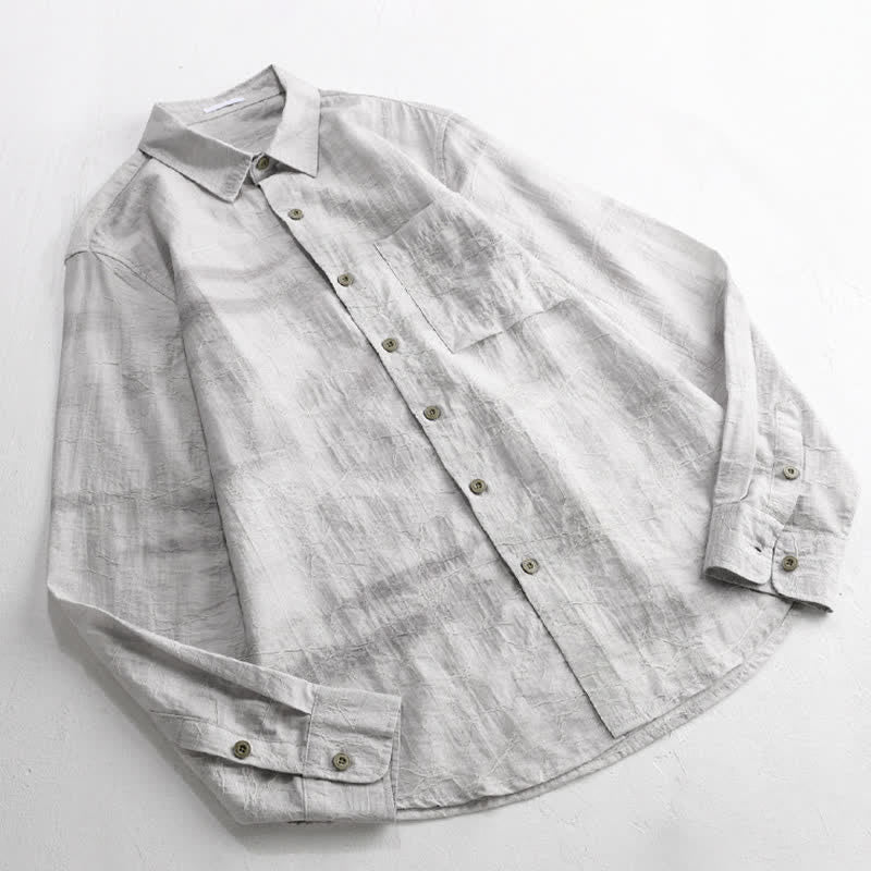 Buddha Stones Camicia da uomo primaverile/estiva casual minimalista con bottoni, tinta unita grigio inchiostro e taschino applicato. - image 2