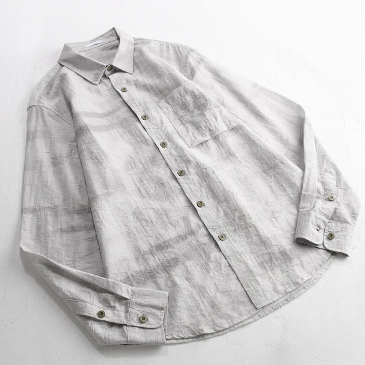 Buddha Stones Camicia da uomo primaverile/estiva casual minimalista con bottoni, tinta unita grigio inchiostro e taschino applicato. - image 2