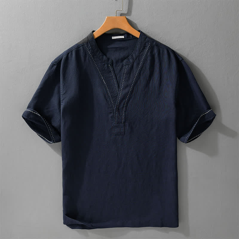 Buddha Stones T-shirt da uomo a maniche corte, tinta unita, con scollo a V, ideale per l'estate. - Blu notte - US/UK/AU44，EU54 (3XL) - image 9