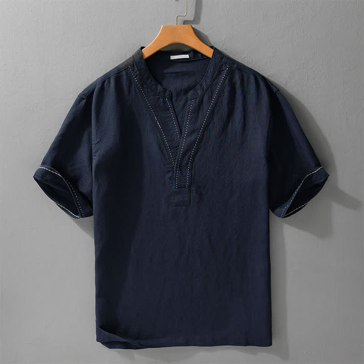 Buddha Stones T-shirt da uomo a maniche corte, tinta unita, con scollo a V, ideale per l'estate. - Blu notte - US/UK/AU44，EU54 (3XL) - image 9