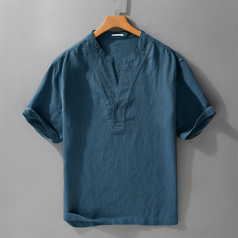 Buddha Stones T-shirt da uomo a maniche corte, tinta unita, con scollo a V, ideale per l'estate. - SteelBlue - US/UK/AU44，EU54 (3XL) - image 5