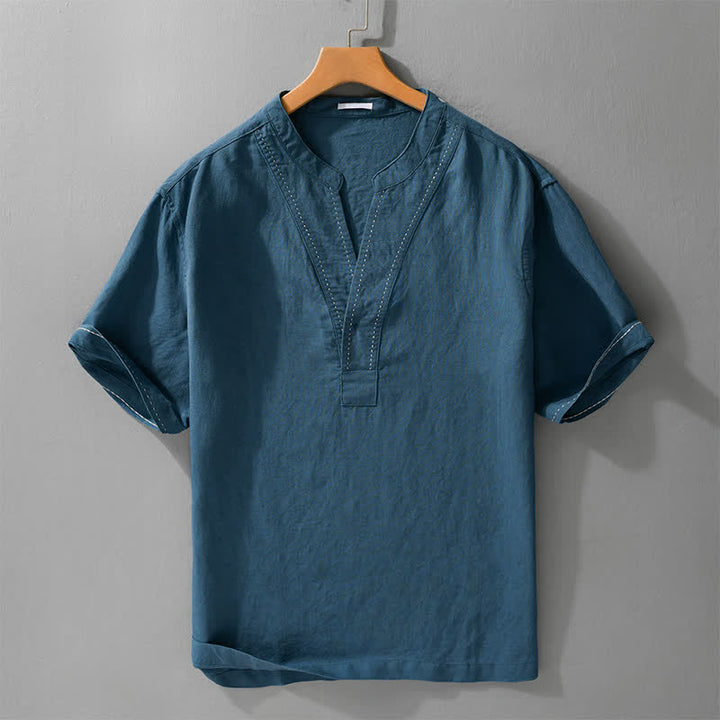 Buddha Stones T-shirt da uomo a maniche corte, tinta unita, con scollo a V, ideale per l'estate. - SteelBlue - US/UK/AU44，EU54 (3XL) - image 5