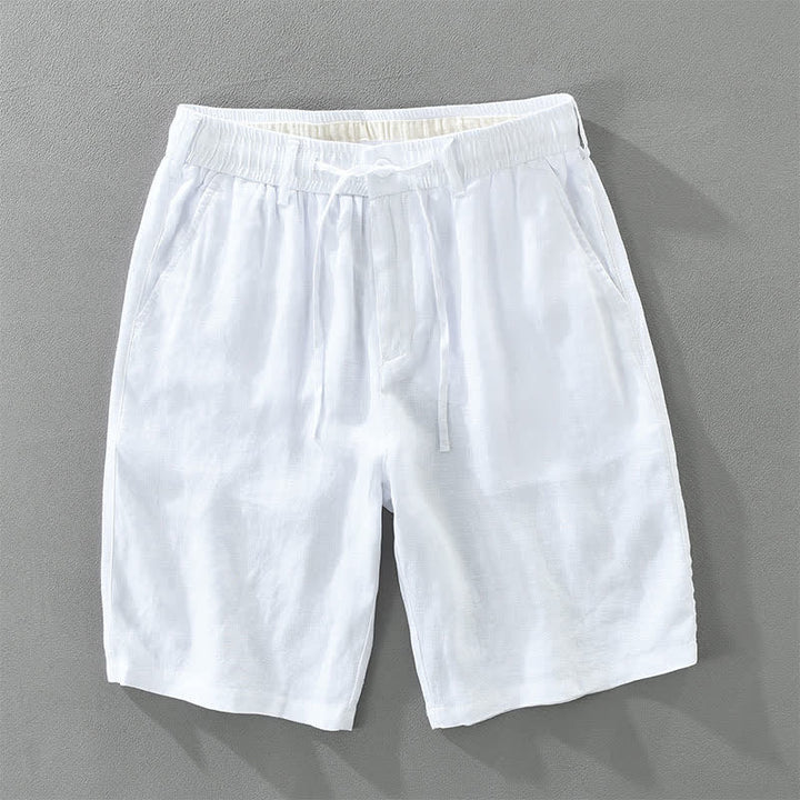 Buddha Stones Pantaloncini da uomo estivi casual minimalisti in lino tinta unita con coulisse e cerniera, con tasche. - Bianco - US/UK/AU46, EU56 (3XL) - image 12