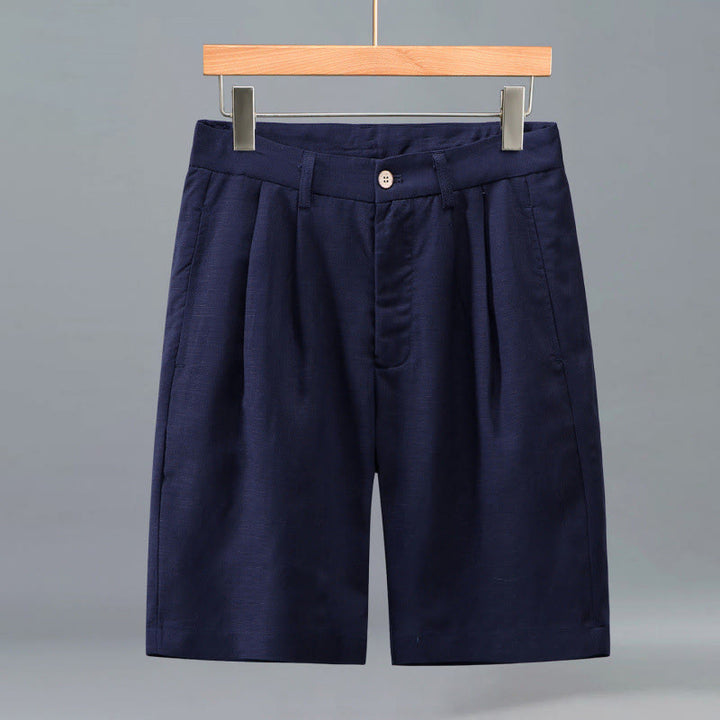 Buddha Stones Pantaloncini da uomo estivi casual con chiusura a bottoni e cerniera, pieghe frontali e tasche. - Blu mezzanotte - US/UK/AU46, EU56 (3XL) - image 8
