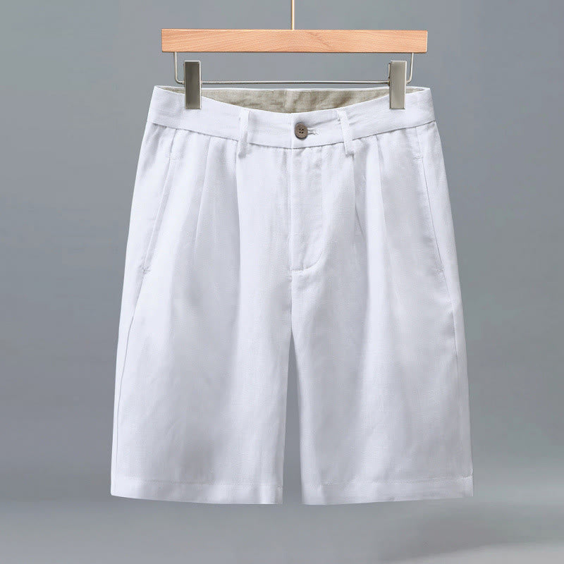 Buddha Stones Pantaloncini da uomo estivi casual con chiusura a bottoni e cerniera, pieghe frontali e tasche. - Bianco - US/UK/AU46, EU56 (3XL) - image 9