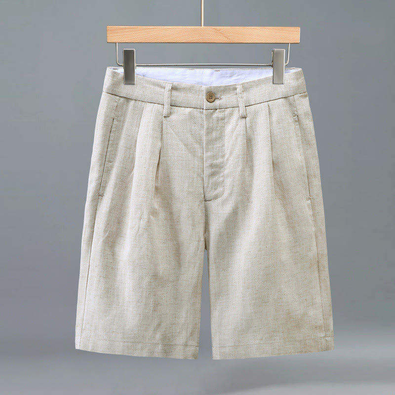 Buddha Stones Pantaloncini da uomo estivi casual con chiusura a bottoni e cerniera, pieghe frontali e tasche. - Beige - US/UK/AU46, EU56 (3XL) - image 0