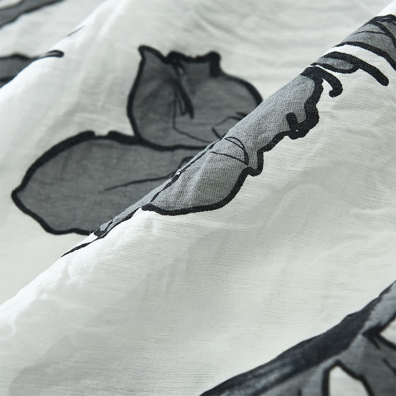 Buddha Stones Camicia da uomo estiva casual con bottoni, fantasia floreale e taschino applicato. - image 11