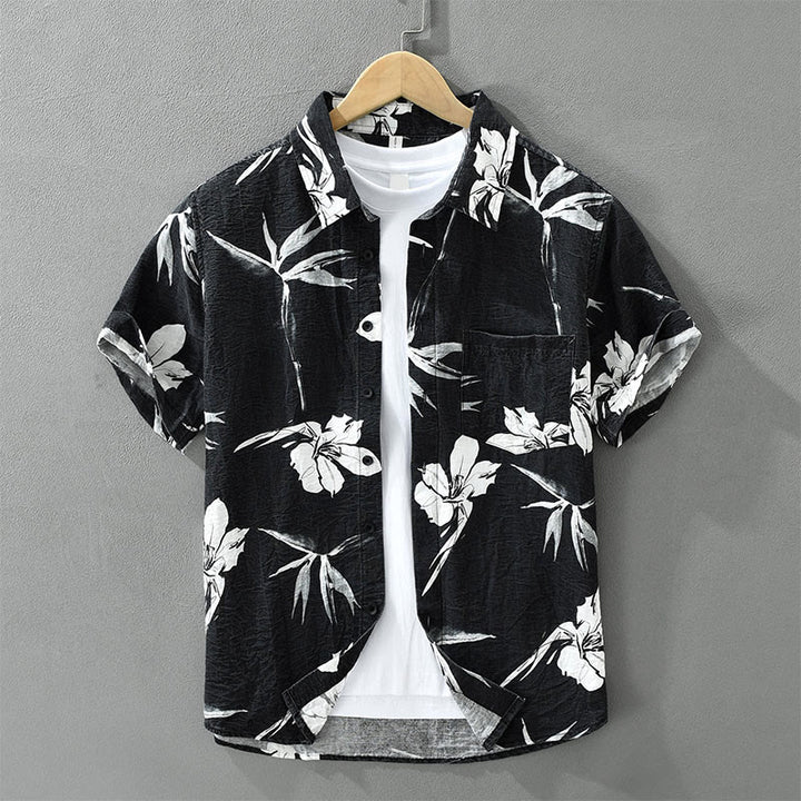 Buddha Stones Camicia da uomo estiva casual con bottoni, fantasia floreale e taschino applicato. - Nero - US/UK/AU42, EU52 (3XL) - image 12