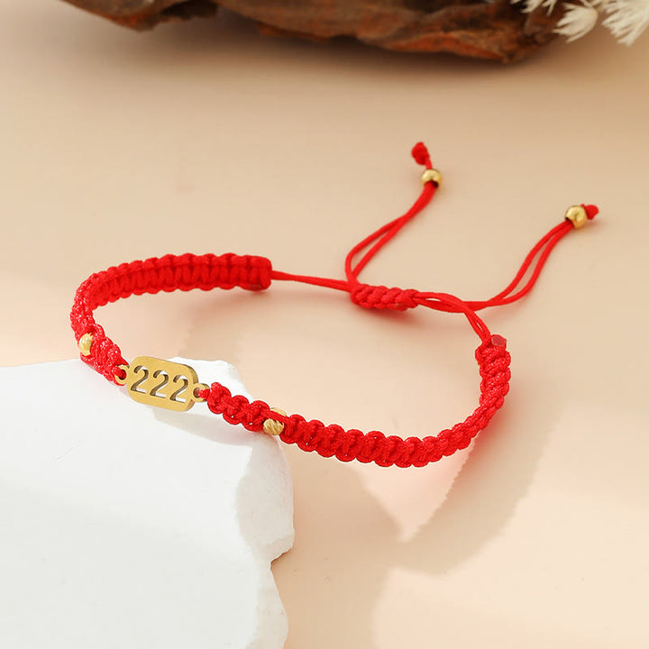 Buddha Stones Braccialetto con numeri angelici, intrecciato in rosso e nero. - 222 stringa rossa - image 5