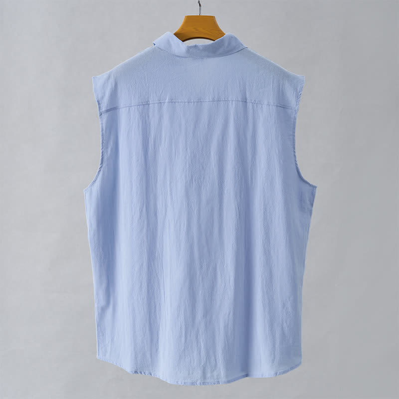 Buddha Stones Camicia da uomo estiva casual minimalista senza maniche con bottoni. - image 20