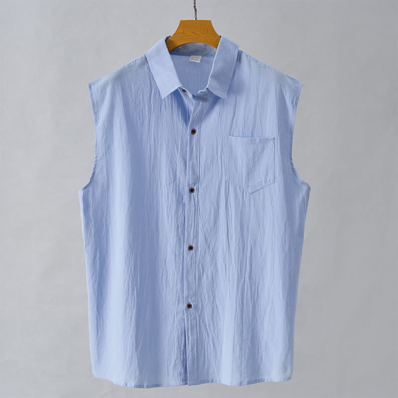 Buddha Stones Camicia da uomo estiva casual minimalista senza maniche con bottoni. - Azzurro chiaro - US/UK/AU44，EU54 (3XL) - image 19