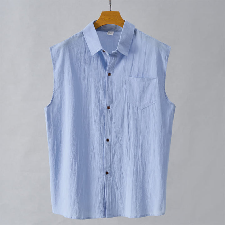 Buddha Stones Camicia da uomo estiva casual minimalista senza maniche con bottoni. - Azzurro chiaro - US/UK/AU44，EU54 (3XL) - image 19