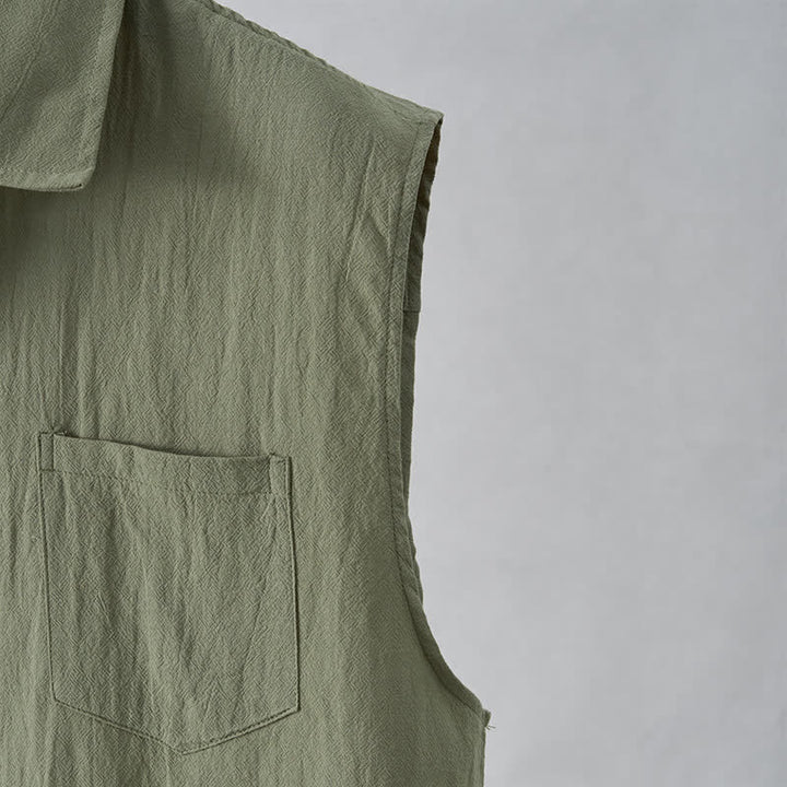 Buddha Stones Camicia da uomo estiva casual minimalista senza maniche con bottoni. - image 11