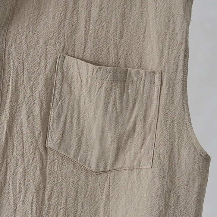 Buddha Stones Camicia da uomo estiva casual minimalista senza maniche con bottoni. - image 17