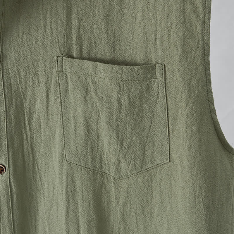 Buddha Stones Camicia da uomo estiva casual minimalista senza maniche con bottoni. - image 13