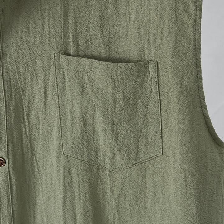 Buddha Stones Camicia da uomo estiva casual minimalista senza maniche con bottoni. - image 13
