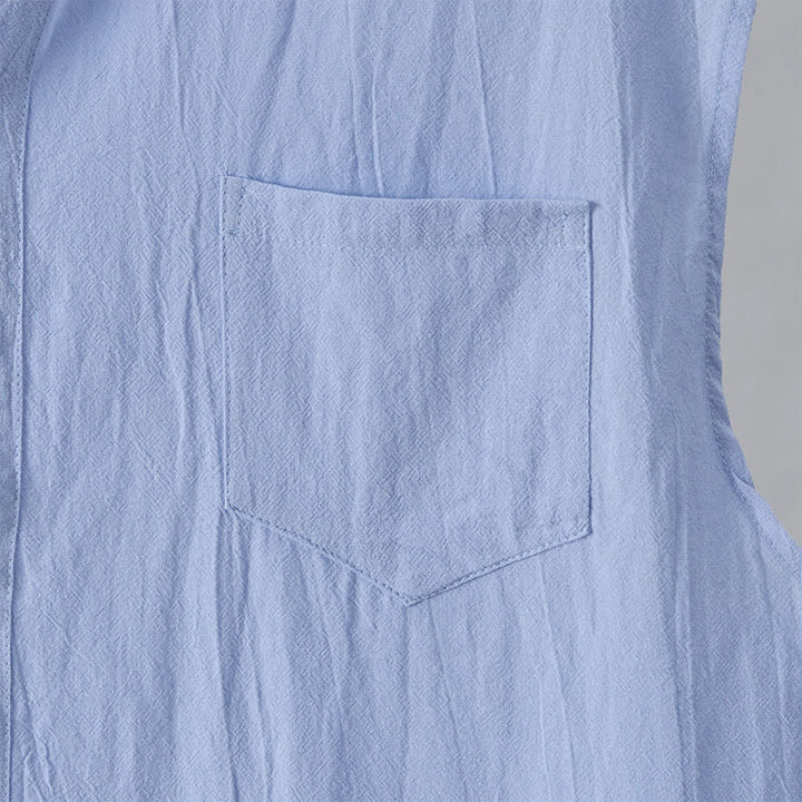 Buddha Stones Camicia da uomo estiva casual minimalista senza maniche con bottoni. - image 24