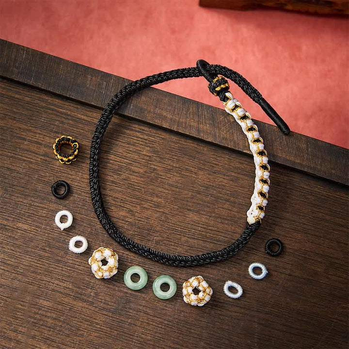 Buddha Stones Braccialetto regolabile in giada con motivo a fiori di pesco e nodo cinese intrecciato a mano, portafortuna. - image 9