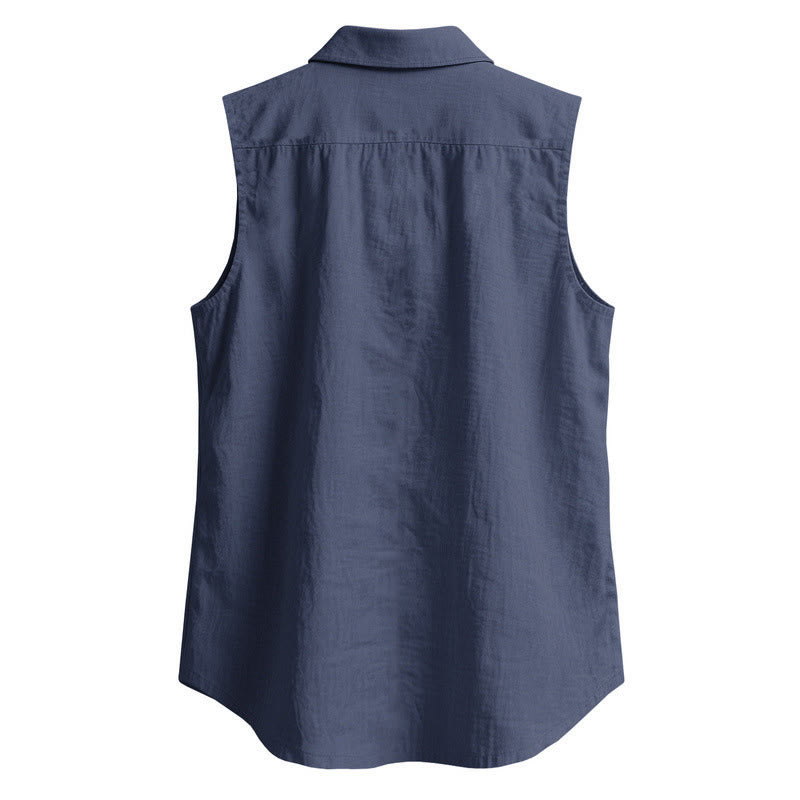 Buddha Stones Camicia da uomo estiva casual minimalista senza maniche con bottoni. - image 1