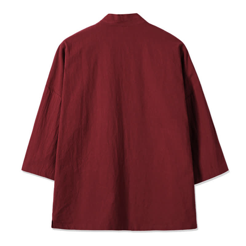 Buddha Stones Kimono da uomo in cotone e lino, stile vintage, con ricamo a gru, perfetto per l'autunno. - image 9
